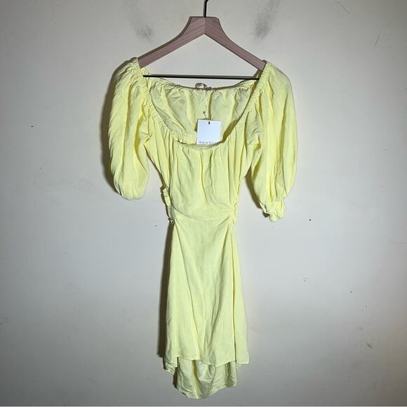 SKYLAR ROSE Linen Blend Cutout Off Shoulders Butter Yellow mini dress L - Picture 4 of 6